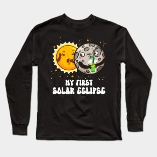 My First Solar Eclipse Totality Cute April 8 2024 Funny Moon Kids Long Sleeve T-Shirt